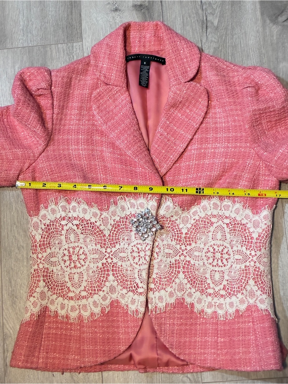 Robert Rodriguez Pink Tweed Lace Rhinestone Blazer Jacket Size 6 - Picture 8 of 8